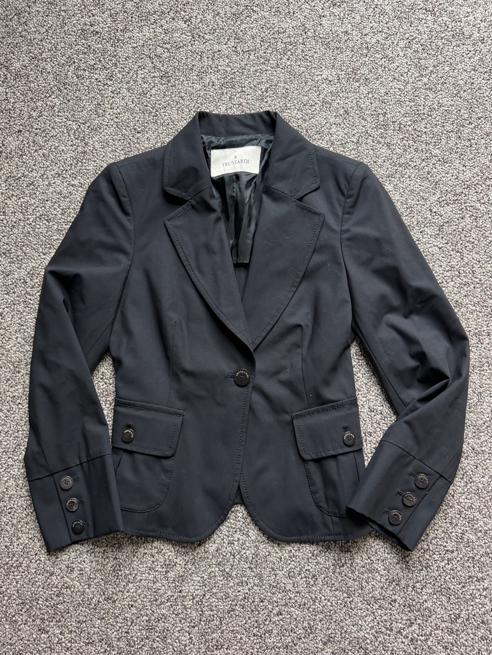 Trussardi Italy Fitted Tailored Black Blazer Jacket 38